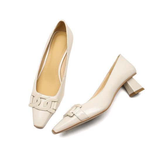 Zapatos de Cuero Estilo Francés Punta Cuadrada con Cadena para Mujer - Image 10