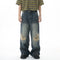 Pantalones Vaqueros Hip Hop Rotos Cintura Ancha con Costuras Decorativas