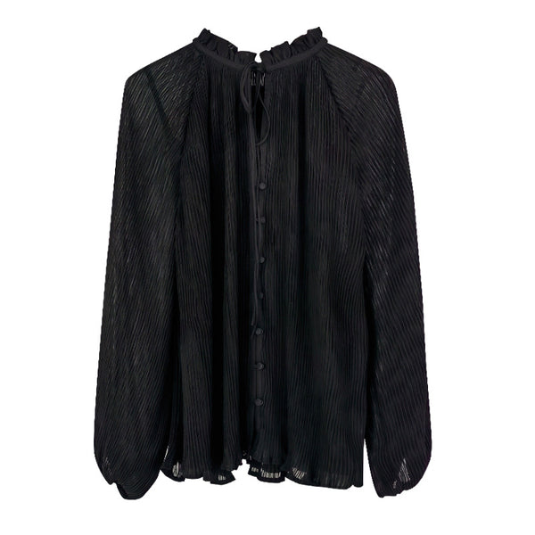 Blusa Elegante con Cuello Volante, Cordones y Mangas Farol Plisadas - Image 6