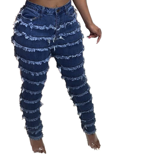Jeans Skinny Stretch Desteñidos con Flecos para Mujer - Image 13