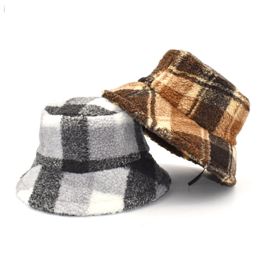 Gorro Tipo Pescador de Cuadros Cálido para Mujer