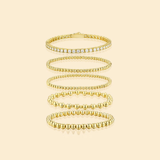 Conjunto de 5 Pulseras de Moissanita Redonda Estilo Clásico en Oro - Resistente al Desvanecimiento - Image 7
