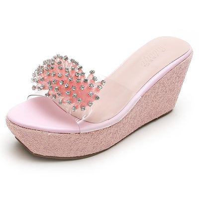 Pantuflas Tipo Sandalia Plataforma Gruesa con Pedrería Transparente - Image 10