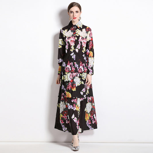 Conjunto Elegante Falda y Blusa Estampado Rosas Vintage