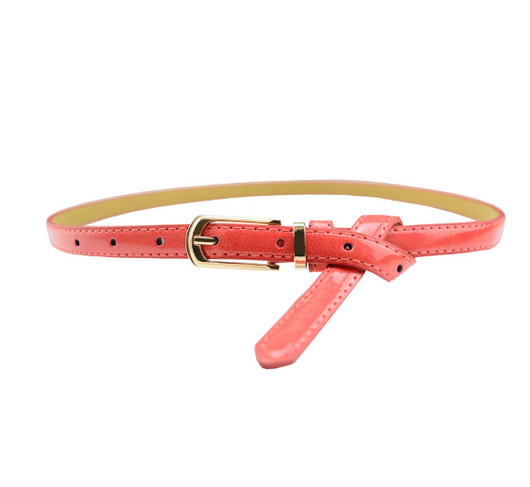 White patent leather women's belt with a slim strap and a gold-tone rectangular pin buckle. - Image 8