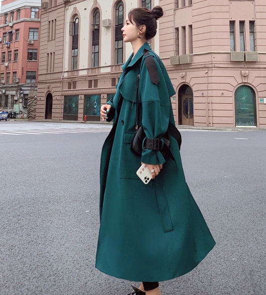 Cortaviento Elegante de Solapa Ancha para Mujer Largo hasta la Rodilla - Image 12