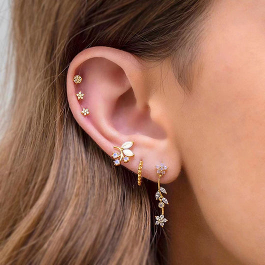 Aretes de Flor Circón Estrella Luna Románticos - Image 7