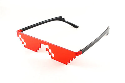 Red pixelated mosaic sunglasses with black arms and white pixel accents, ideal for anime cosplay or funny costumes. - Image 15