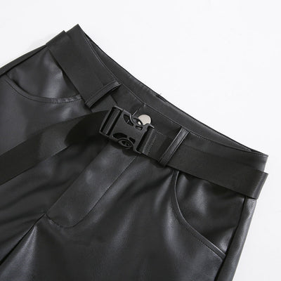 Pantalones de Cuero Talle Alto Rectos con Detalles Perforados Desmontables - Image 4