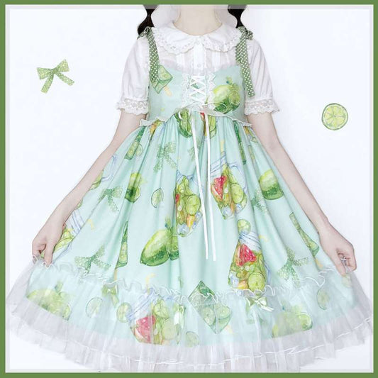 Jumpsuit Lolita Estampado Verde Menta con Tirantes