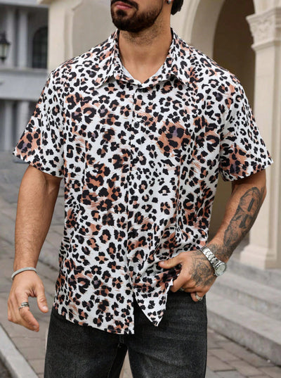 Camisa Elástica Estampado Leopardo de Cuatro Costados para Hombre - Image 7