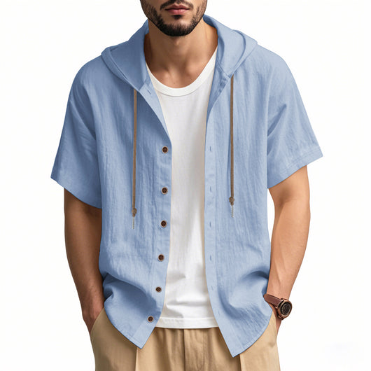 Camisa Suelta con Capucha y Manga Corta para Hombre - Image 10
