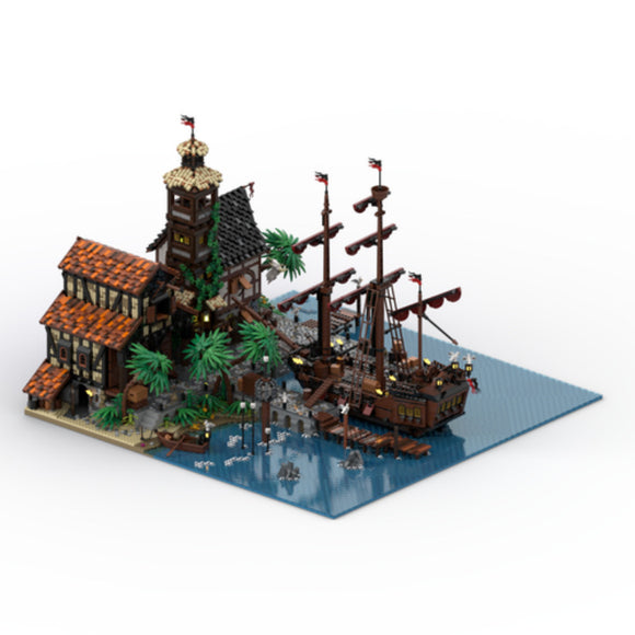 Juego de Construcción Modular Puerto Pirata con Barco y Terminal