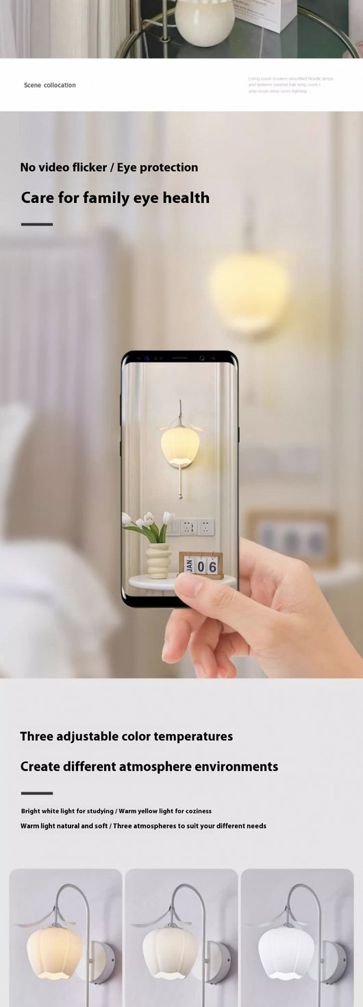 Lámpara de Pared Estilo Crema Flor de Orquídea para Mesita de Noche - Image 21