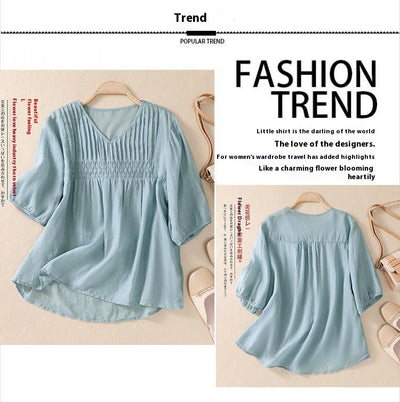 Blusa Suelta de Algodón y Lino con Cuello V - Image 27