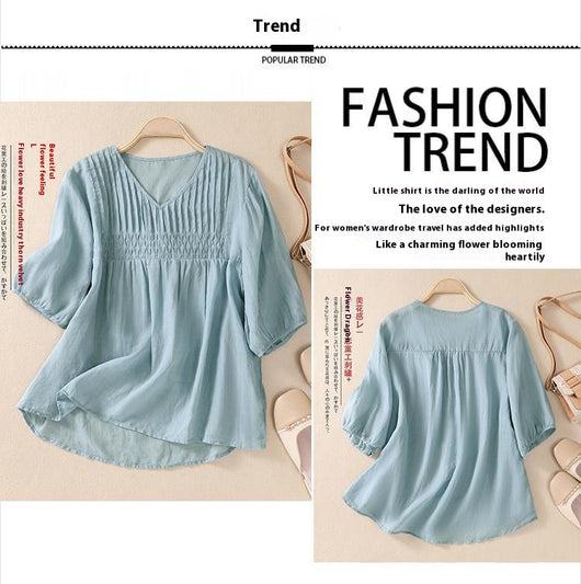 Blusa Suelta de Algodón y Lino con Cuello V - Image 27