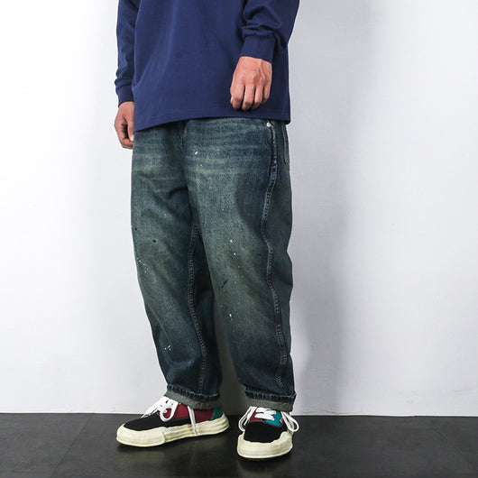 Jeans Rectos Cropped con Efecto Vintage Desteñido y Salpicaduras de Tinta - Image 11