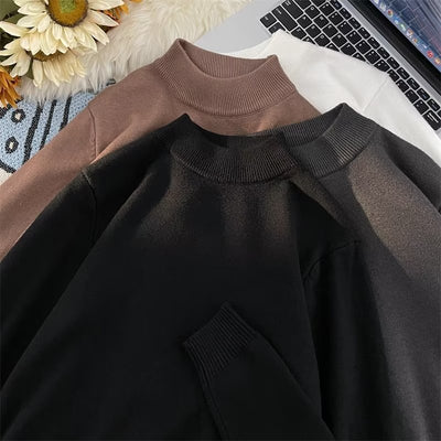 Suéter Mock Neck de Manga Larga Holgado para Hombre - Camiseta Base Casual - Image 12