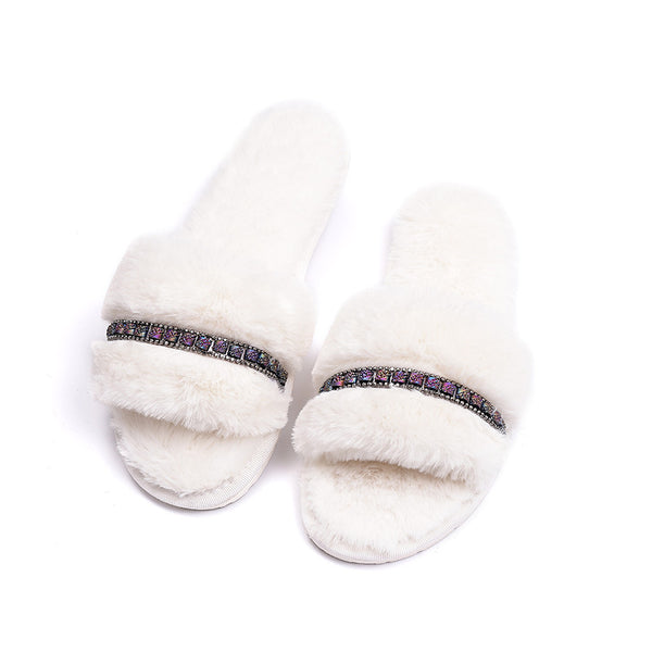 Pantuflas Peluche con Strass Antideslizantes para Interiores y Exteriores