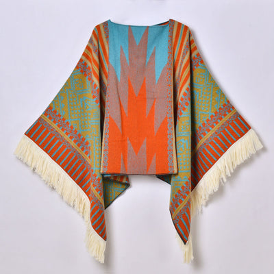 Poncho Denim Estilo Western con Flecos - Abrigo Cálido Unisex para Exteriores - Image 8