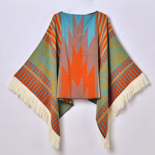 Poncho Denim Estilo Western con Flecos - Abrigo Cálido Unisex para Exteriores - Image 8