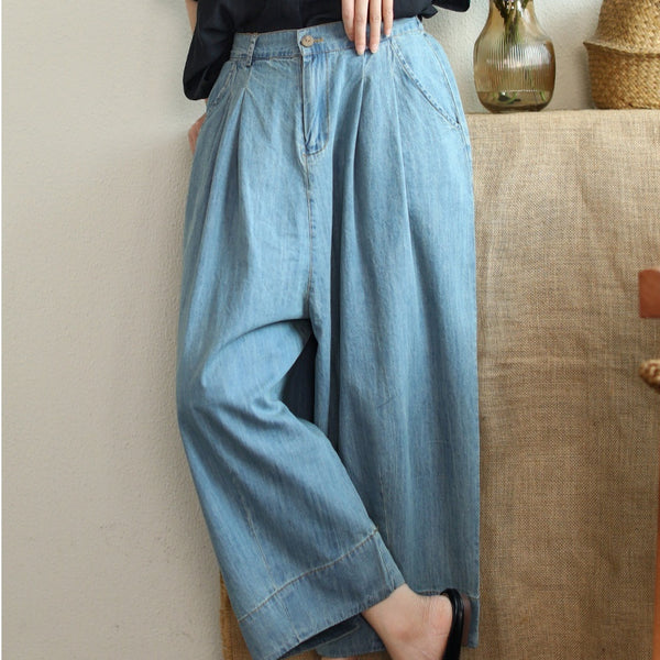 Pantalón Cropped Ancho de Tencel y Algodón para Tallas Grandes