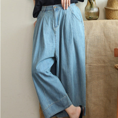 Pantalón Cropped Ancho de Tencel y Algodón para Tallas Grandes