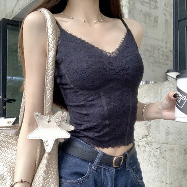 Blusa Camiseta Retro con Encaje Floral para Mujer