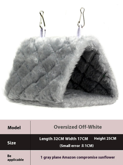 Small pink quilted plush bird's nest hammock with two metal hooks, ideal for parrots and small birds. - Image 17