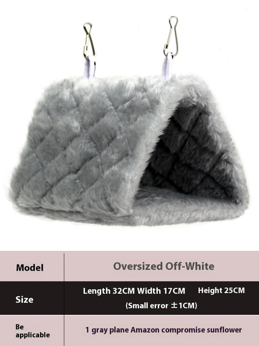 Small pink quilted plush bird's nest hammock with two metal hooks, ideal for parrots and small birds. - Image 17