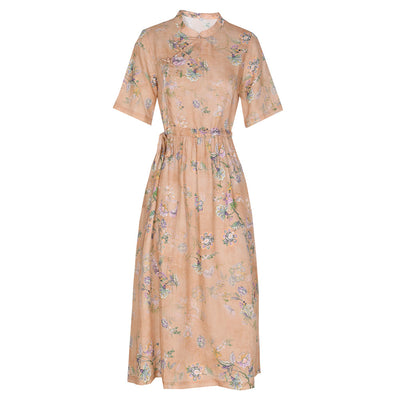 Vestido Cheongsam Retro Mujer Estampado Literario en Ramio - Image 8