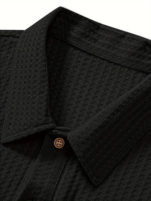 Camisa Casual de Punto Rombo con Solapa - Corte Holgado Manga Corta Hombre - Image 18