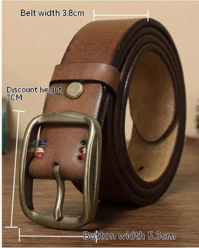 Cinturón de Cuero Genuino con Hebilla de Cobre Macizo - Estilo Retro Clásico - Image 8