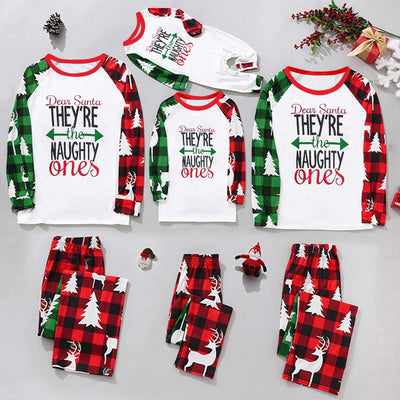 Matching family Christmas pajamas with red and green plaid, deer, and Christmas tree patterns, featuring "FAMILY Christmas 2024" text. - Image 6