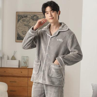 Pijama de Franela para Hombre con Solapa - Abrigo Cardigan Otoño e Invierno - Image 10