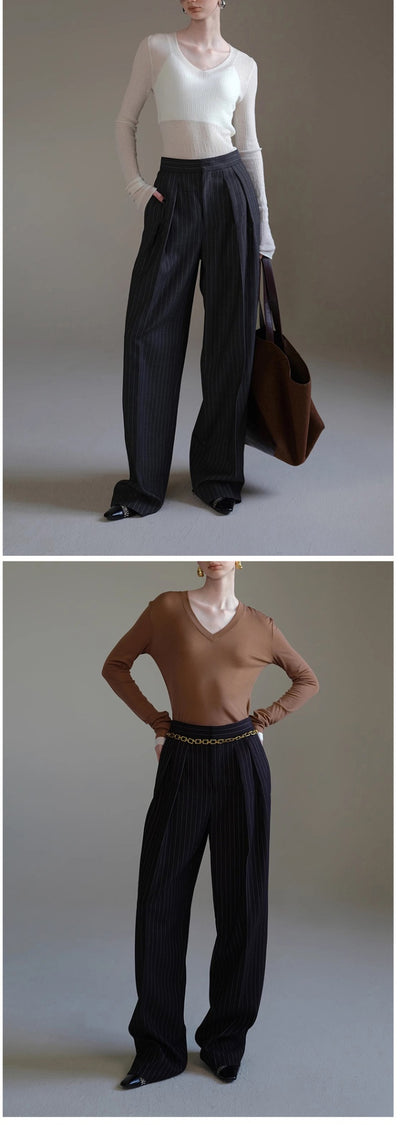 Pantalones de Traje a Rayas Coordinables para Mujer - Otoño e Invierno - Image 12