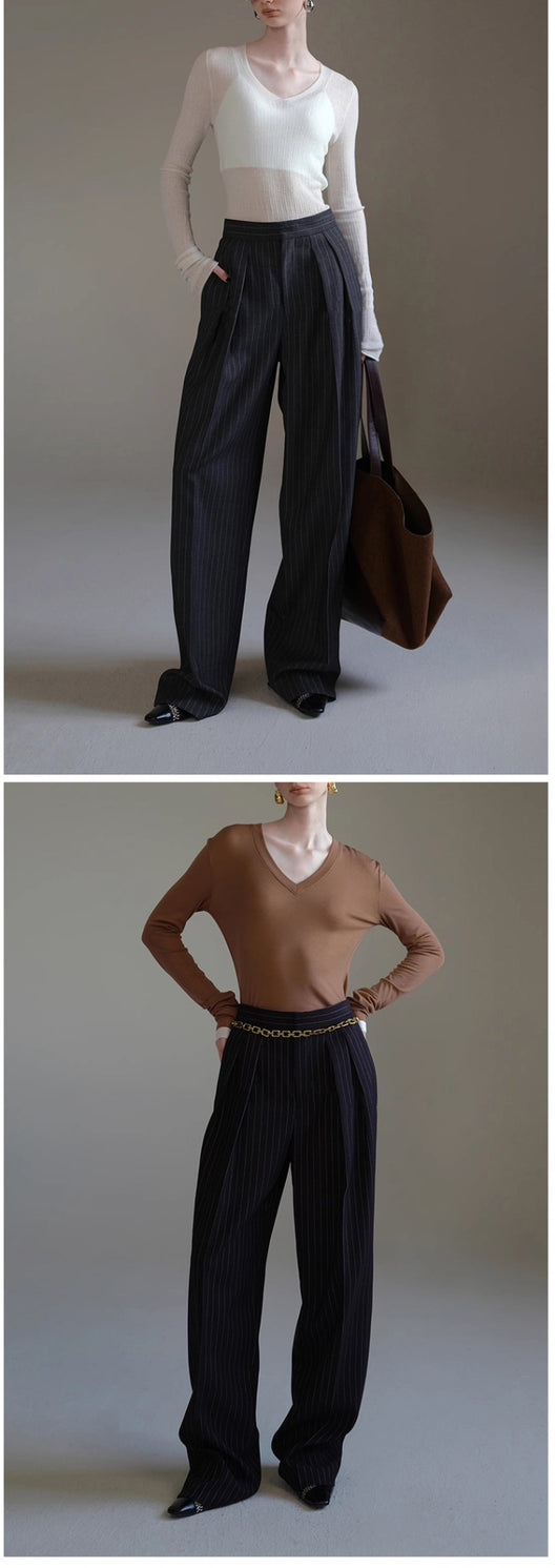 Pantalones de Traje a Rayas Coordinables para Mujer - Otoño e Invierno - Image 12