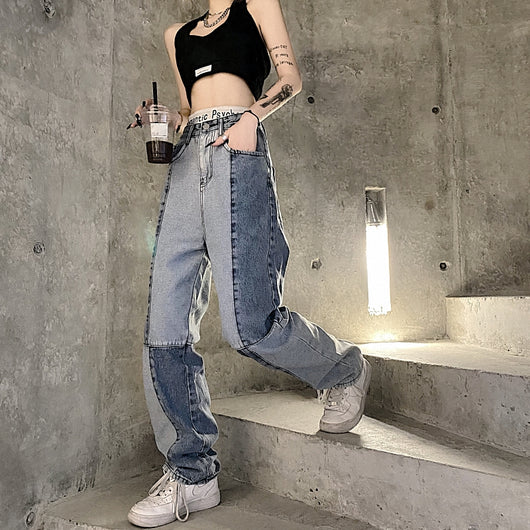 Jeans Retro Harajuku Cintura Alta con Bloques de Color para Mujer - Image 9