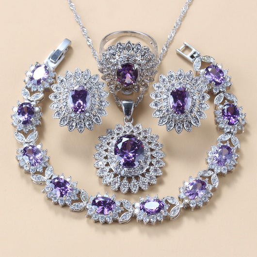 Conjunto de 4 Piezas: Anillo, Pulsera, Collar y Aretes de Granate con Circonia Cúbica - Image 9