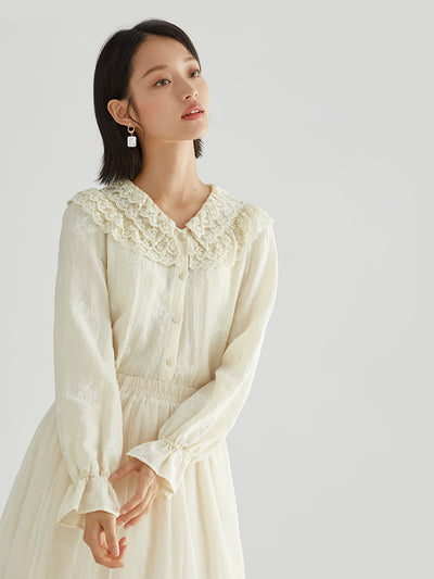 Blusa Francesa de Cuello de Encaje Manga Larga - Diseño Elegante y Minimalista
