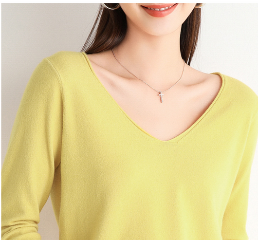 Suéter Suelto Cuello V Mujer Manga Larga Color Sólido - Image 19