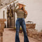 High-Waisted Slim Flare Jeans with Distressed Rips