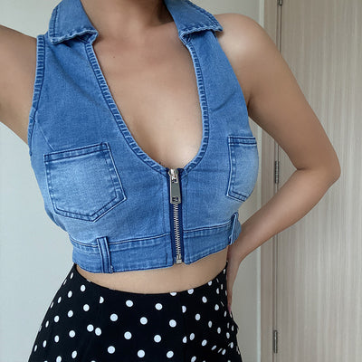 Top Sin Mangas Cuello Profundo Vintage Desgastado con Bolsillo y Cierre - Image 14