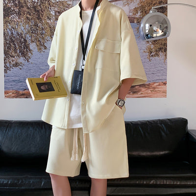 Conjunto de Dos Piezas Ice Silk para Hombre - Camisa Manga Corta y Shorts con Cordón - Image 8