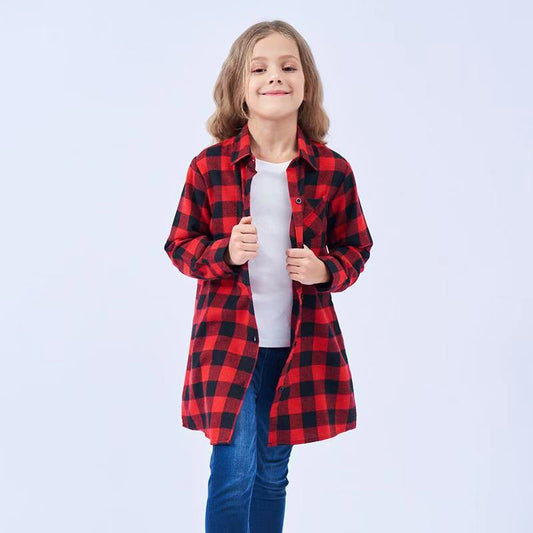 Camisa Cuadriculada de Manga Larga para Niñas - Tela Cepillada