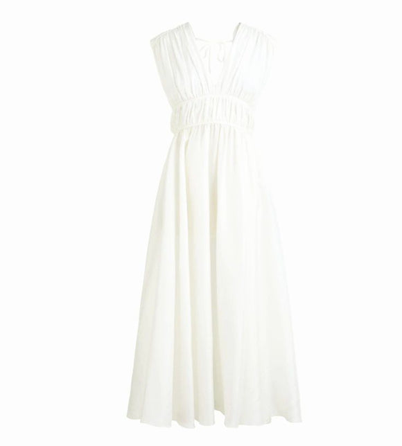 Vestido Vintage de Seda con Escote V y Cintura Plisada