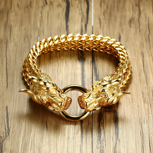 Pulsera de Acero Titanio con Cabeza de Dragón Dorado para Hombre - Image 17