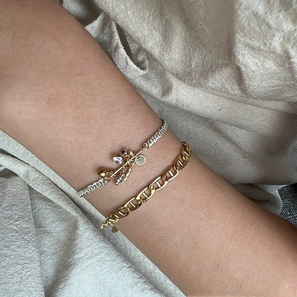 Pulsera de Plata S925 con Colgante de Encaje Doble Minimalista