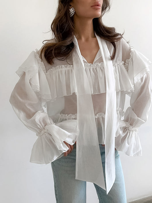 Blusa Elegante Estilo Francés con Cierre de Moño y Manga Larga - Image 7