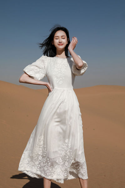 Vestido Blanco de Playa con Mangas Abullonadas - Perfecto para Vacaciones - Image 7